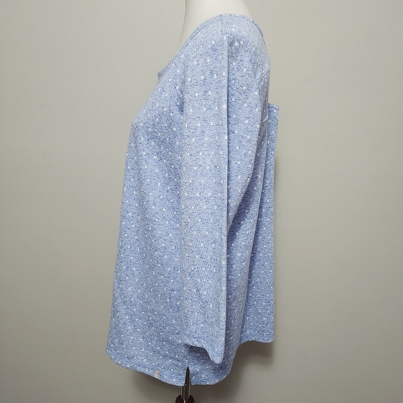 T by Talbots Chambray Polka Dot Twisted Cutout Back Terry Sweatshirt Size Large - Picture 3 of 6